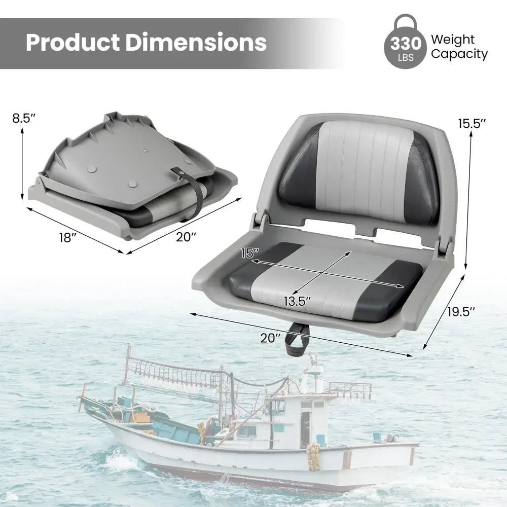 Boat Seat Folding Low Back Boat Chair with Marine-Grade PVC-Gray - Gray - Water Sports