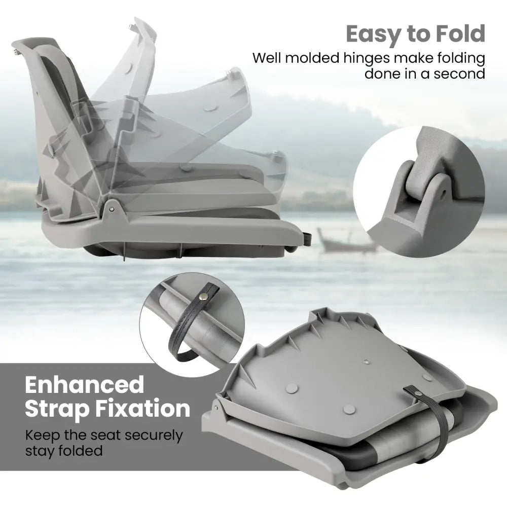 Boat Seat Folding Low Back Boat Chair with Marine-Grade PVC-Gray - Gray - Water Sports