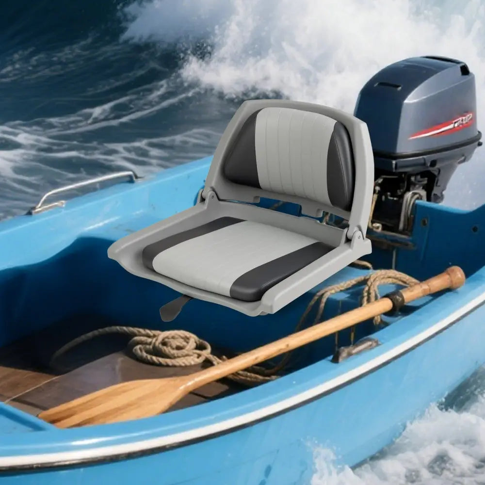 Boat Seat Folding Low Back Boat Chair with Marine-Grade PVC-Gray - Gray - Water Sports