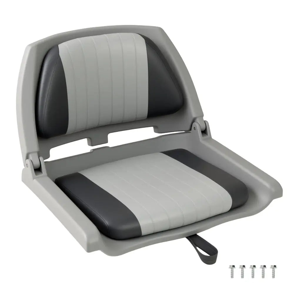 Boat Seat Folding Low Back Boat Chair with Marine-Grade PVC-Gray - Gray - Water Sports
