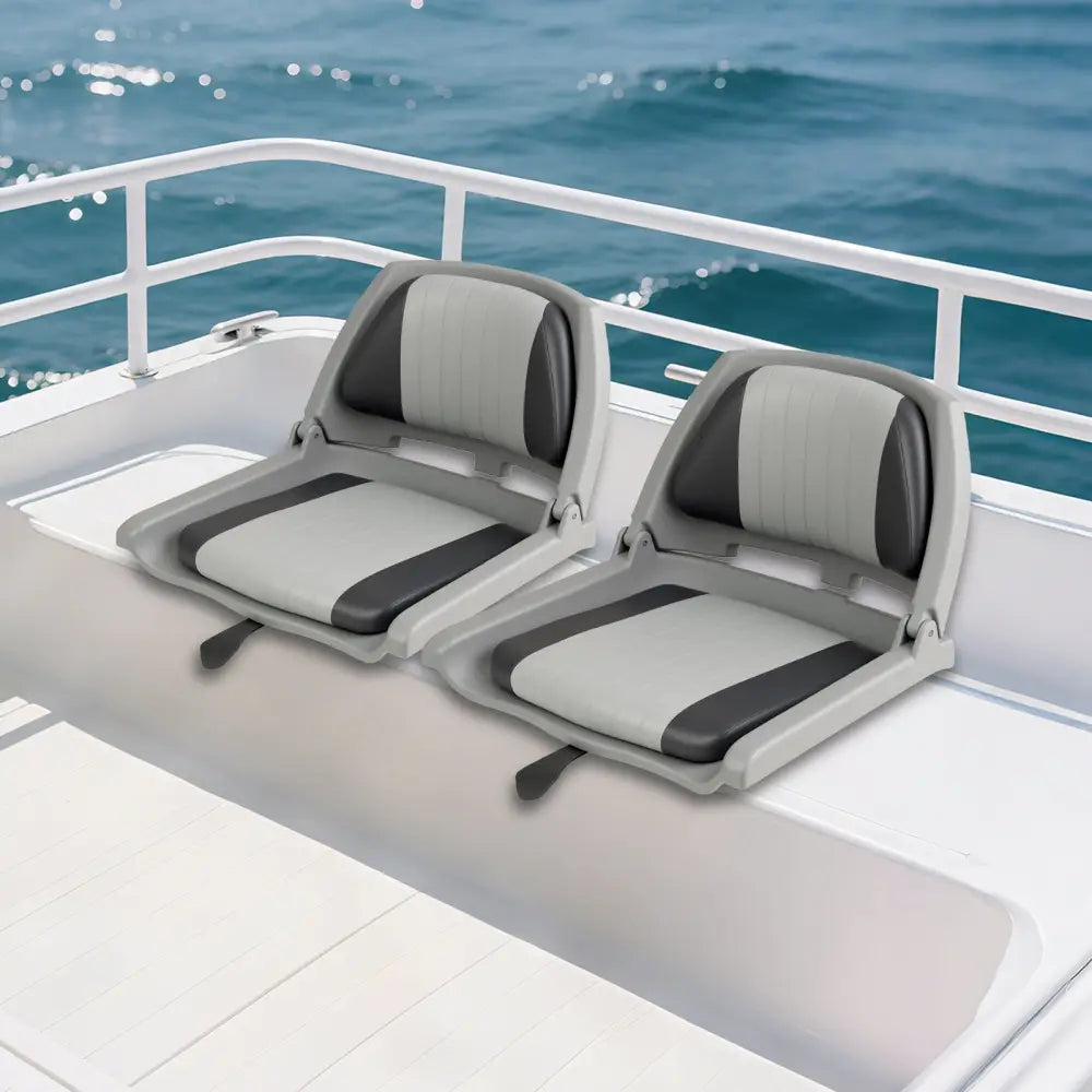 Boat Seat Folding Low Back Boat Chair with Marine-Grade PVC-Gray - Gray - Water Sports