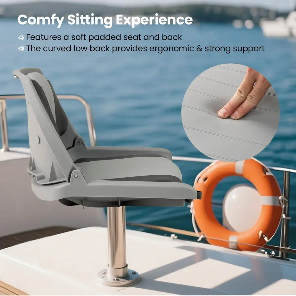 Boat Seat Folding Low Back Boat Chair with Marine-Grade PVC-Gray - Gray - Water Sports