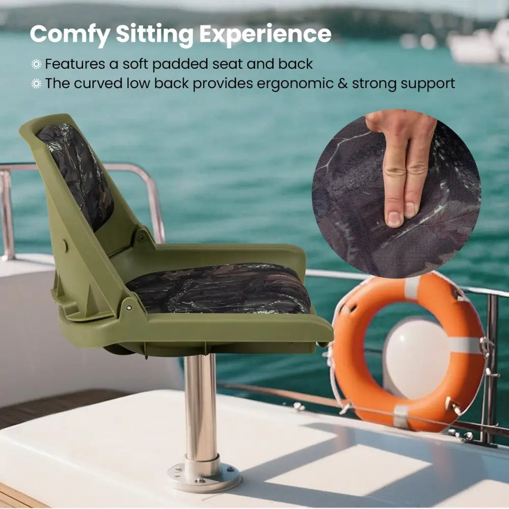 Boat Seat Folding Low Back Boat Chair with Marine-Grade PVC-Green - Green - Water Sports