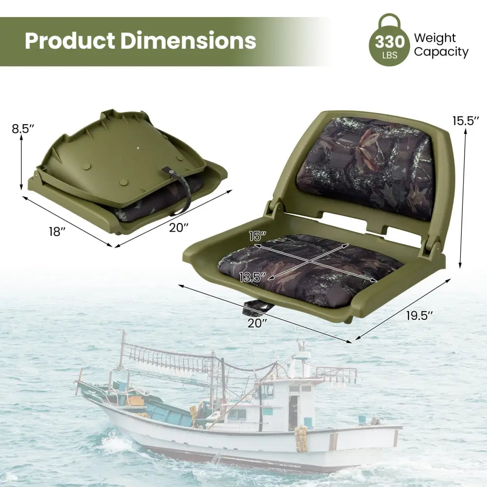 Boat Seat Folding Low Back Boat Chair with Marine-Grade PVC-Green - Green - Water Sports
