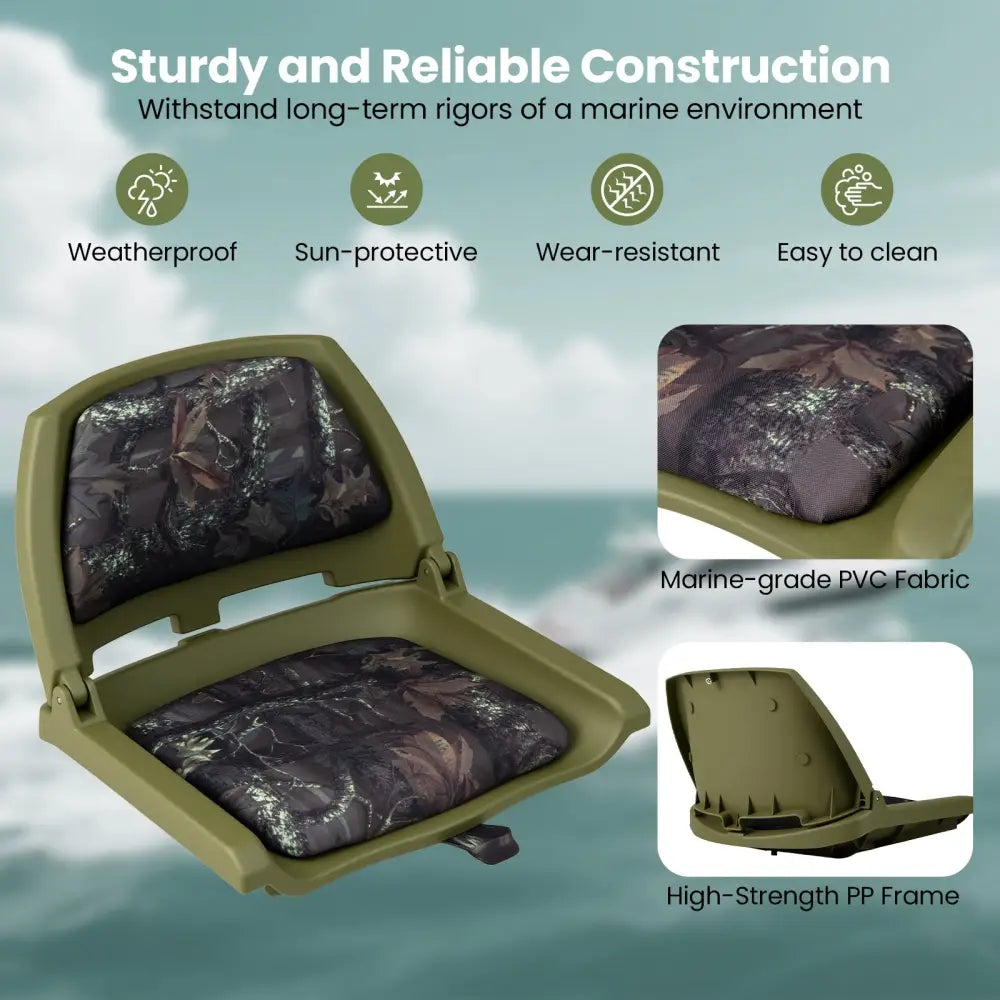 Boat Seat Folding Low Back Boat Chair with Marine-Grade PVC-Green - Green - Water Sports