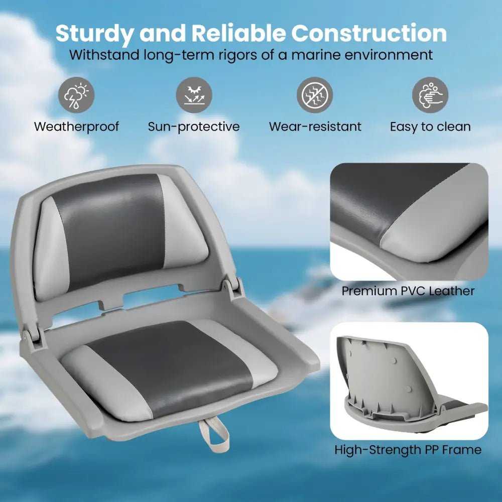 Boat Seat Folding Low Back Boat Chair with Marine-Grade PVC-White - White - Water Sports