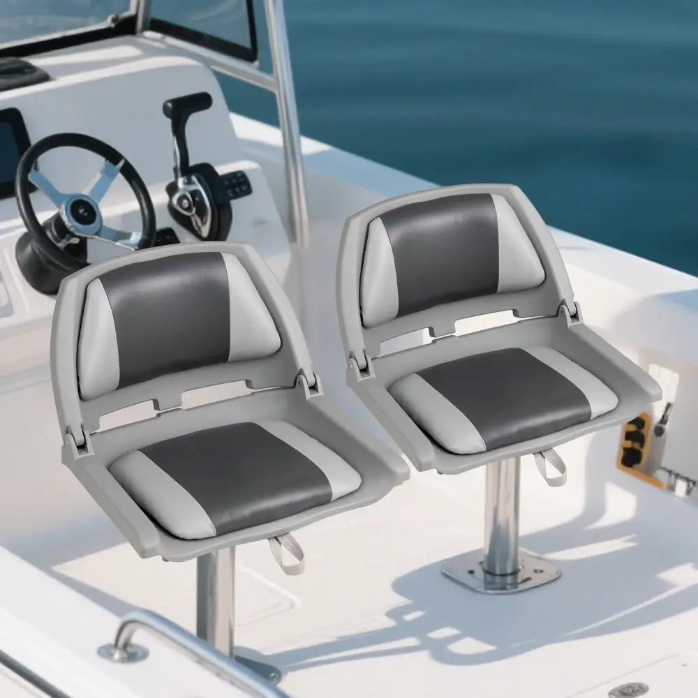 Boat Seat Folding Low Back Boat Chair with Marine-Grade PVC-White - White - Water Sports