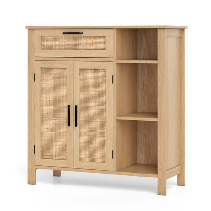Boho Buffet Sideboard Storage Cabinet with Drawer and Rattan Woven Doors-Natural - Natural - Sideboards Cabinets &