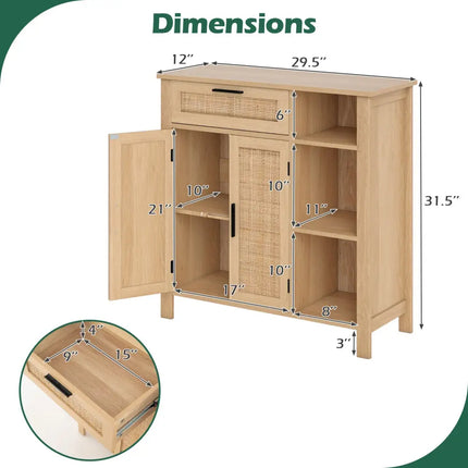 Boho Buffet Sideboard Storage Cabinet with Drawer and Rattan Woven Doors-Natural - Natural - Sideboards Cabinets &