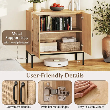 Boho Storage Cabinet with Asymmetrical Pattern Doors for Kitchen-Natural - Natural - Sideboards Cabinets & Buffets