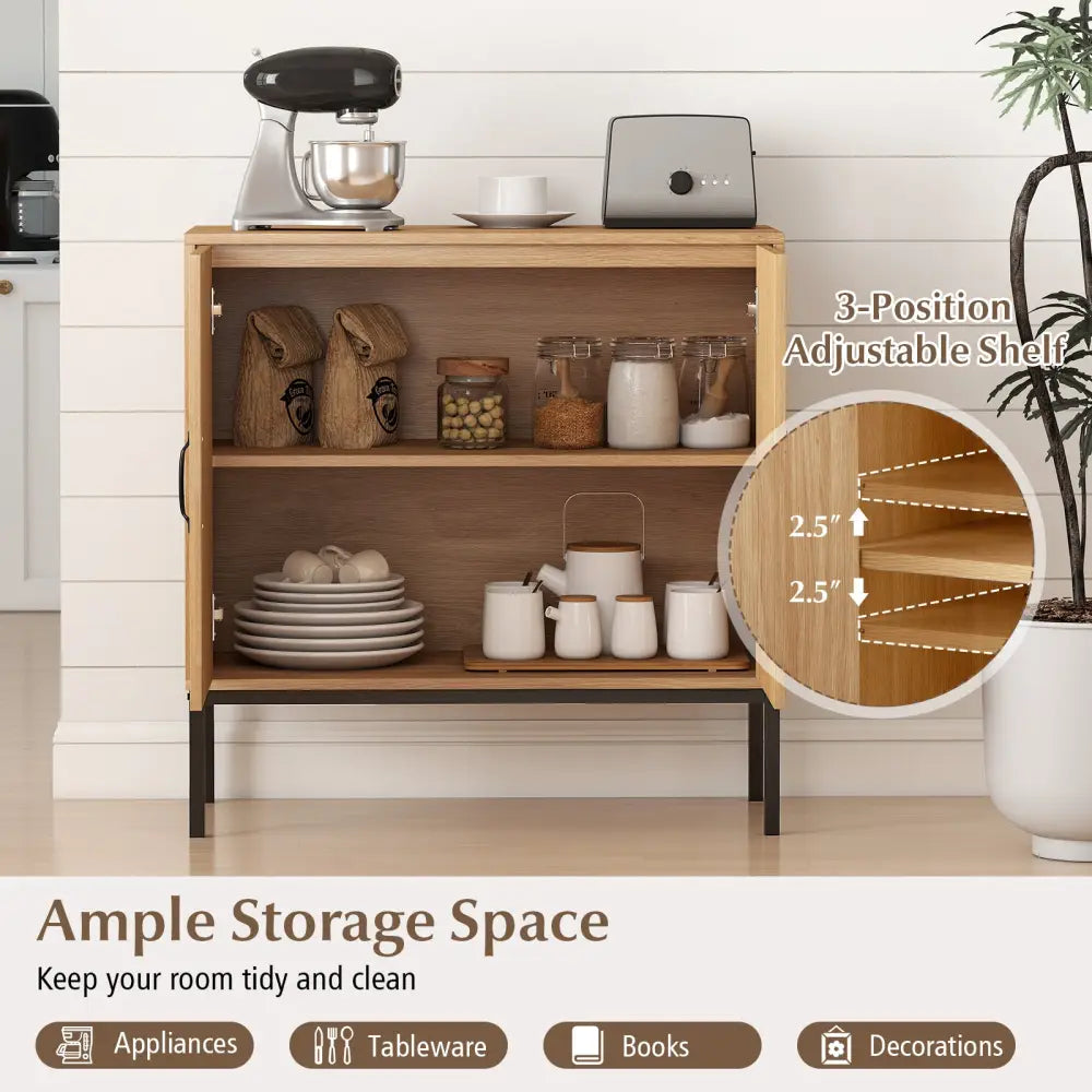 Boho Storage Cabinet with Asymmetrical Pattern Doors for Kitchen-Natural - Natural - Sideboards Cabinets & Buffets