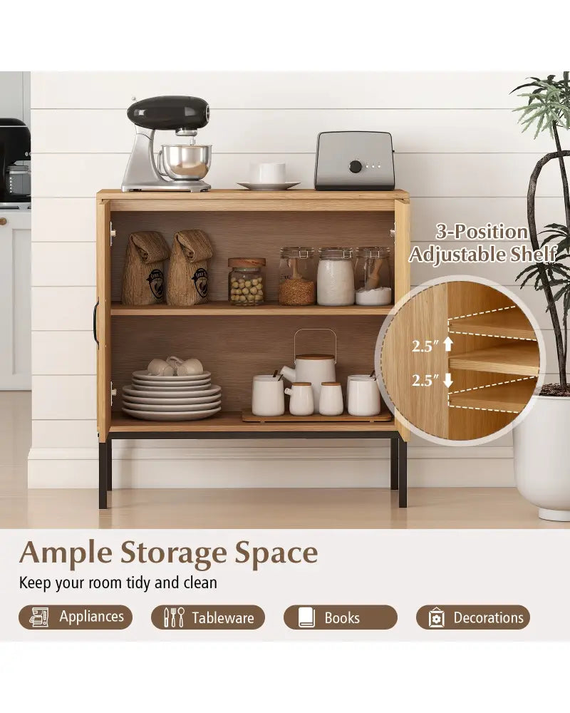 Boho Storage Cabinet with Asymmetrical Pattern Doors for Kitchen-Natural - Natural - Sideboards Cabinets & Buffets