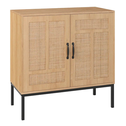 Boho Storage Cabinet with Asymmetrical Pattern Doors for Kitchen-Natural - Natural - Sideboards Cabinets & Buffets
