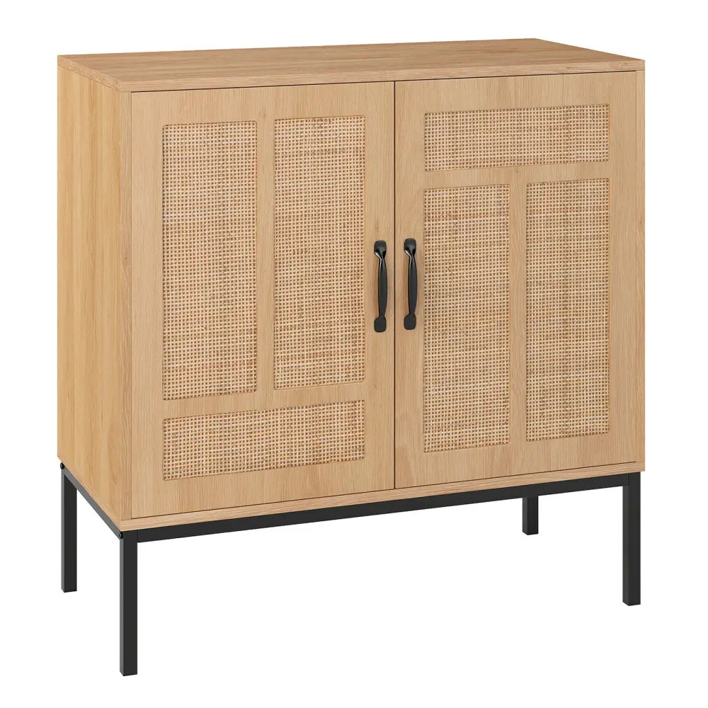 Boho Storage Cabinet with Asymmetrical Pattern Doors for Kitchen-Natural - Natural - Sideboards Cabinets & Buffets