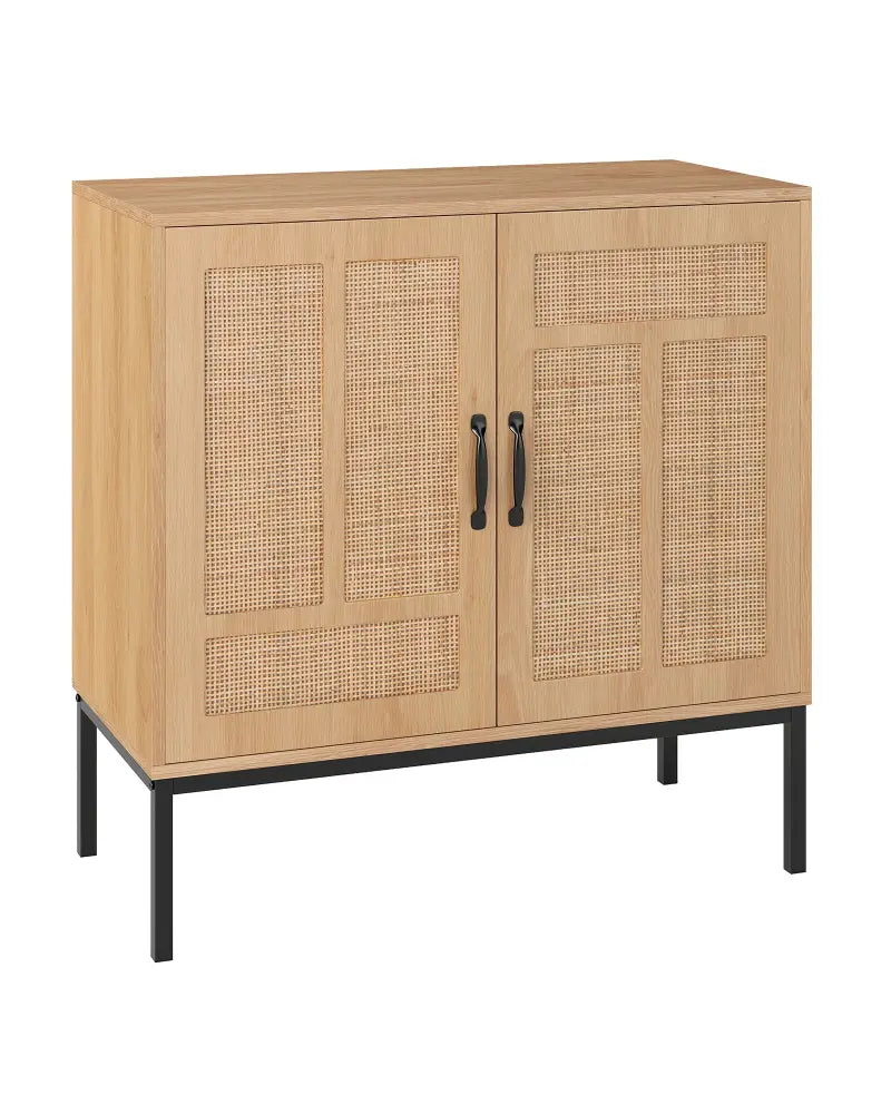 Boho Storage Cabinet with Asymmetrical Pattern Doors for Kitchen-Natural - Natural - Sideboards Cabinets & Buffets