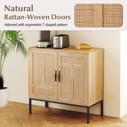 Boho Storage Cabinet with Asymmetrical Pattern Doors for Kitchen-Natural - Natural - Sideboards Cabinets & Buffets