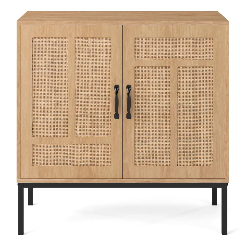 Boho Storage Cabinet with Asymmetrical Pattern Doors for Kitchen-Natural - Natural - Sideboards Cabinets & Buffets