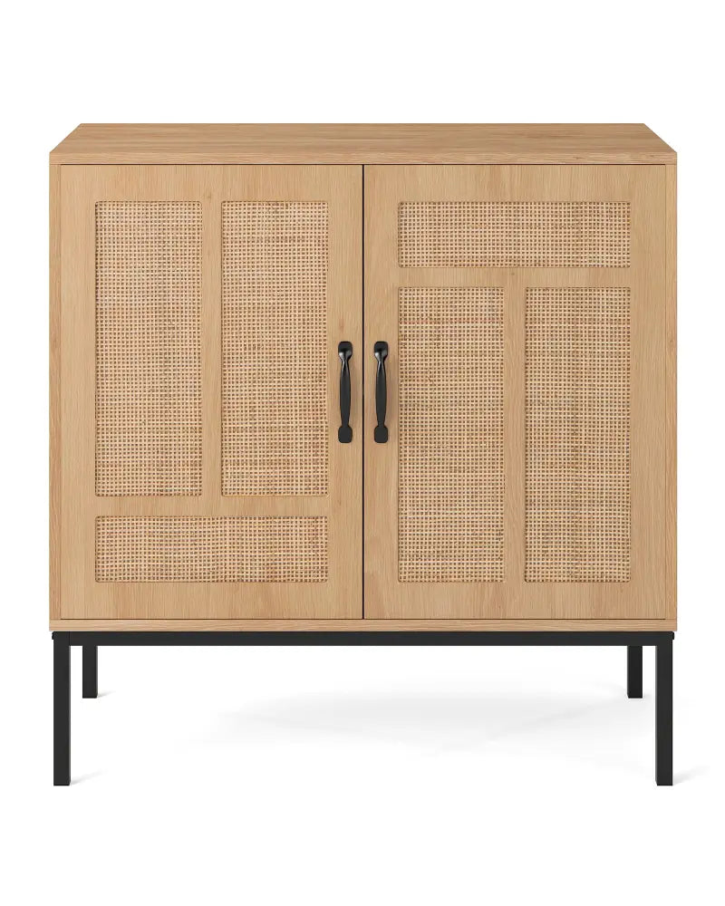 Boho Storage Cabinet with Asymmetrical Pattern Doors for Kitchen-Natural - Natural - Sideboards Cabinets & Buffets