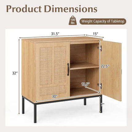 Boho Storage Cabinet with Asymmetrical Pattern Doors for Kitchen-Natural - Natural - Sideboards Cabinets & Buffets