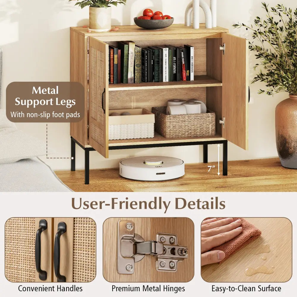 Boho Storage Cabinet with Asymmetrical Pattern Doors for Kitchen-Natural - Natural - Sideboards Cabinets & Buffets