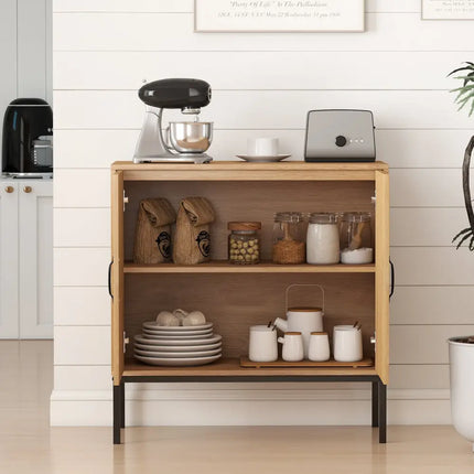 Boho Storage Cabinet with Asymmetrical Pattern Doors for Kitchen-Natural - Natural - Sideboards Cabinets & Buffets