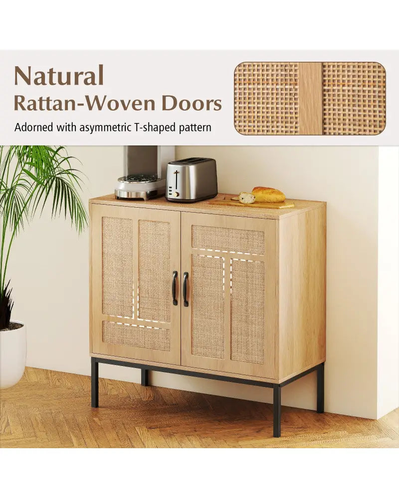 Boho Storage Cabinet with Asymmetrical Pattern Doors for Kitchen-Natural - Natural - Sideboards Cabinets & Buffets