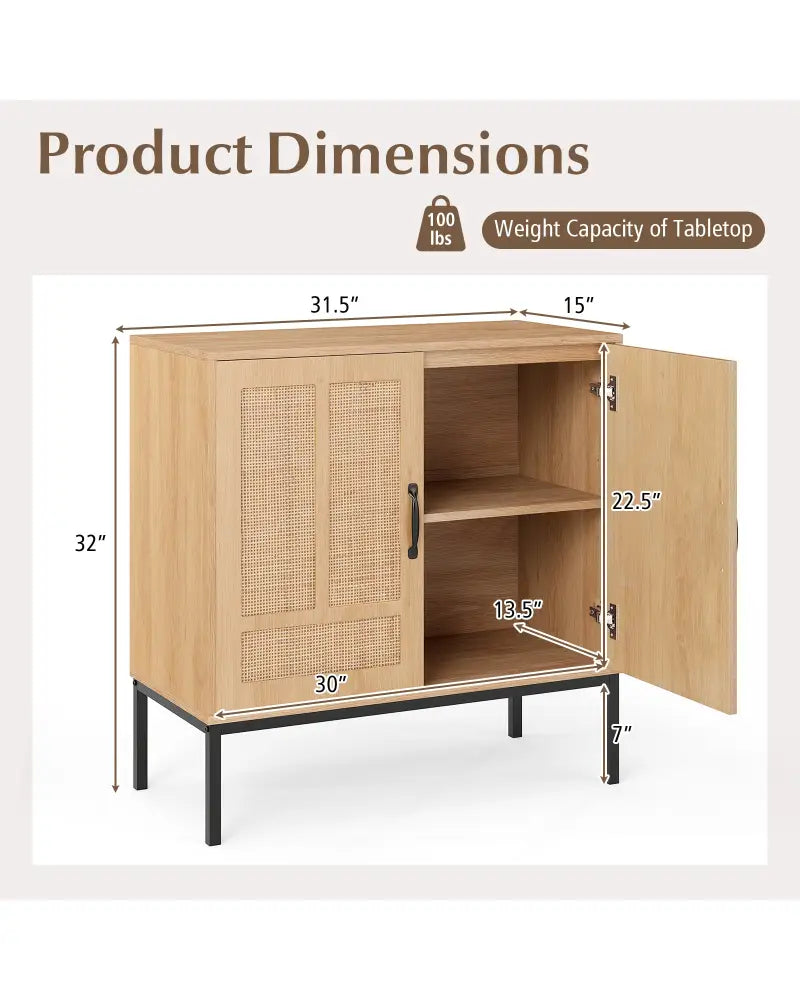 Boho Storage Cabinet with Asymmetrical Pattern Doors for Kitchen-Natural - Natural - Sideboards Cabinets & Buffets
