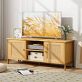 Boho TV Stand for TV up to 55 Inches with Faux Rattan Door-Natural - Natural - Entertainment Centers & TV Stands