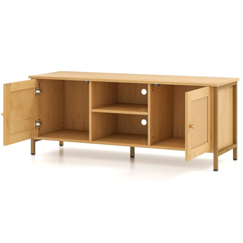 Boho TV Stand for TV up to 55 Inches with Faux Rattan Door-Natural - Natural - Entertainment Centers & TV Stands