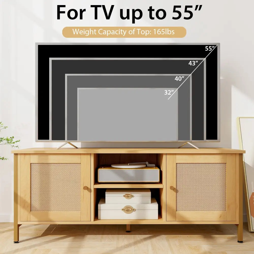 Boho TV Stand for TV up to 55 Inches with Faux Rattan Door-Natural - Natural - Entertainment Centers & TV Stands