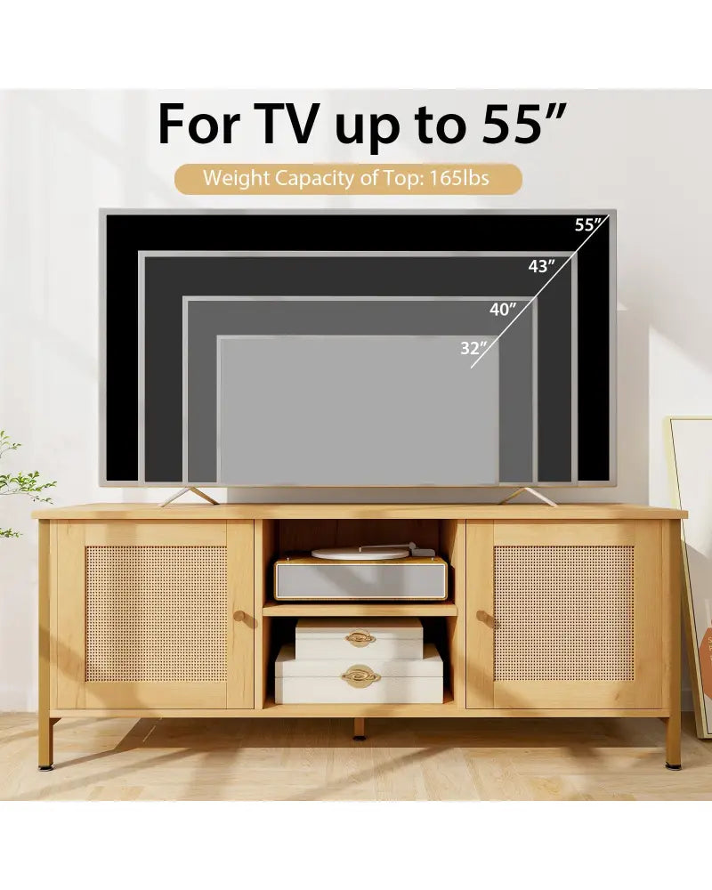 Boho TV Stand for TV up to 55 Inches with Faux Rattan Door-Natural - Natural - Entertainment Centers & TV Stands