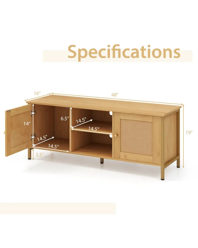 Boho TV Stand for TV up to 55 Inches with Faux Rattan Door-Natural - Natural - Entertainment Centers & TV Stands