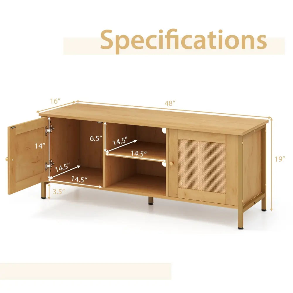 Boho TV Stand for TV up to 55 Inches with Faux Rattan Door-Natural - Natural - Entertainment Centers & TV Stands