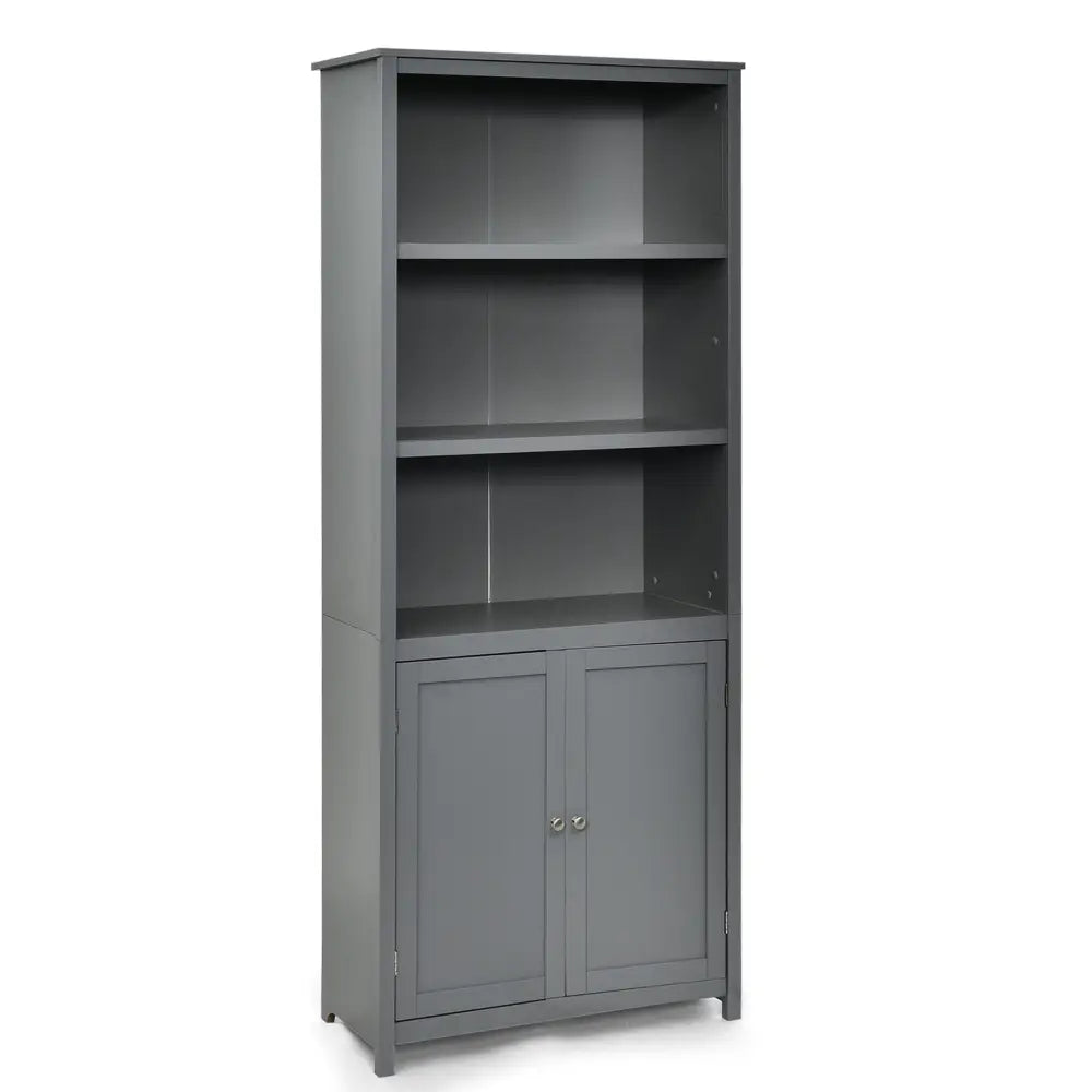 Bookcase Shelving Storage Wooden Cabinet Unit Standing Display Bookcase with Doors-Gray - Gray - Bookcases
