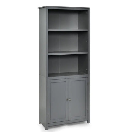 Bookcase Shelving Storage Wooden Cabinet Unit Standing Display Bookcase with Doors-Gray - Gray - Bookcases
