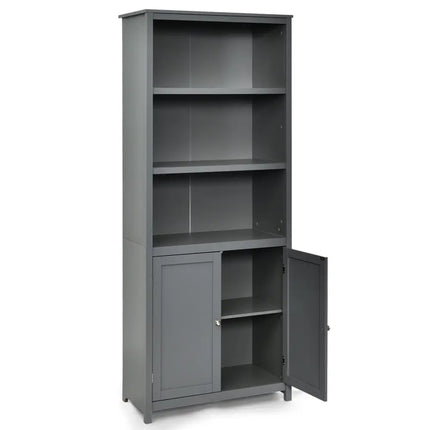 Bookcase Shelving Storage Wooden Cabinet Unit Standing Display Bookcase with Doors-Gray - Gray - Bookcases