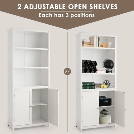 Bookcase Shelving Storage Wooden Cabinet Unit Standing Display Bookcase with Doors-White - White - Bookcases