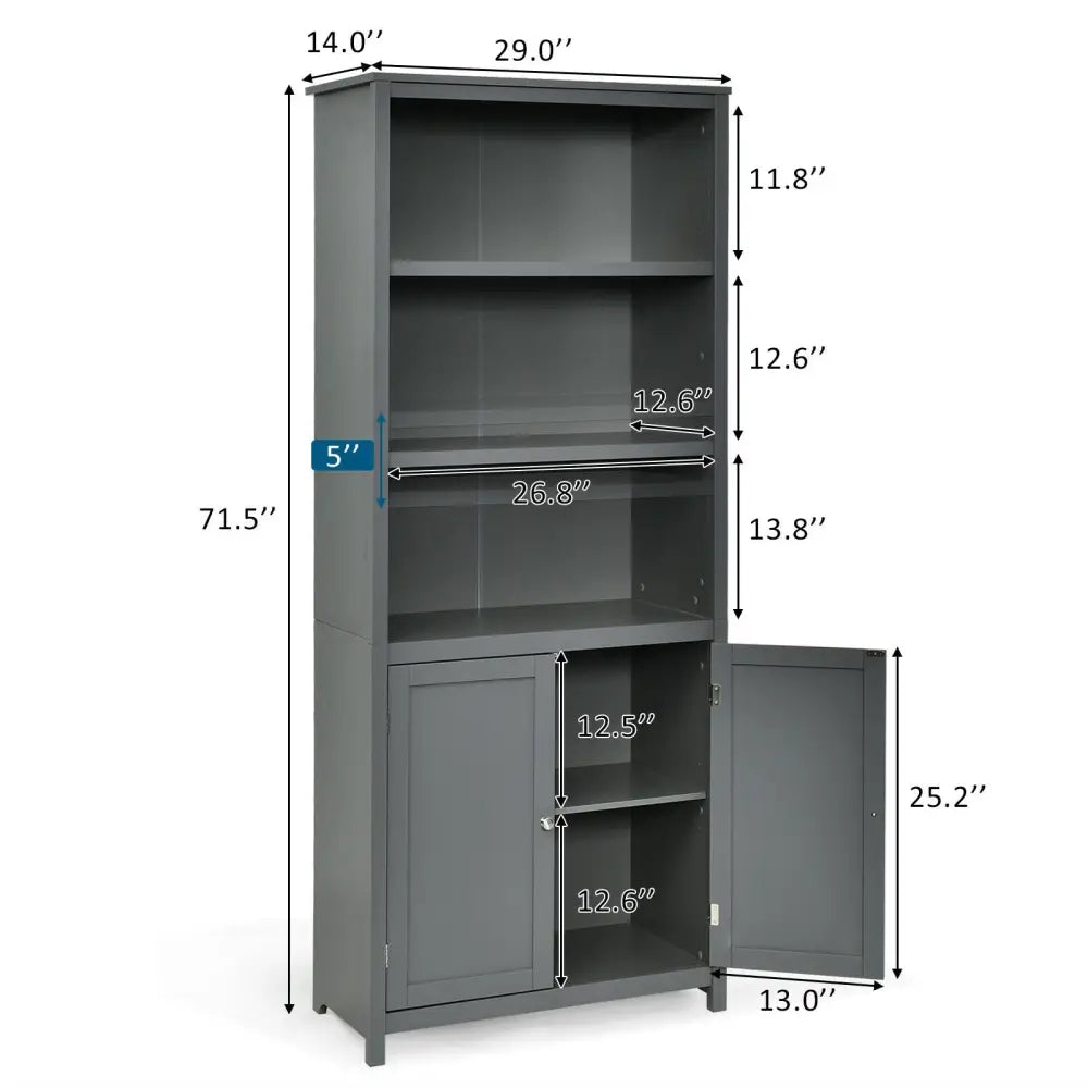 Bookcase Shelving Storage Wooden Cabinet Unit Standing Display Bookcase with Doors-Gray - Gray - Bookcases