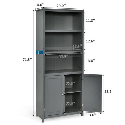 Bookcase Shelving Storage Wooden Cabinet Unit Standing Display Bookcase with Doors-Gray - Gray - Bookcases