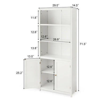 Bookcase Shelving Storage Wooden Cabinet Unit Standing Display Bookcase with Doors-White - White - Bookcases