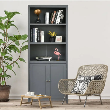 Bookcase Shelving Storage Wooden Cabinet Unit Standing Display Bookcase with Doors-Gray - Gray - Bookcases