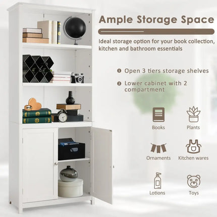 Bookcase Shelving Storage Wooden Cabinet Unit Standing Display Bookcase with Doors-White - White - Bookcases