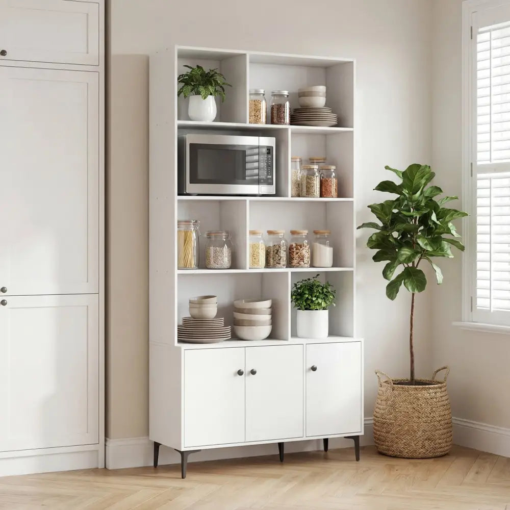 Bookshelf with 3 Doors and 2 Anti-Tipping Kits for Home Office-White - White - Bookcases
