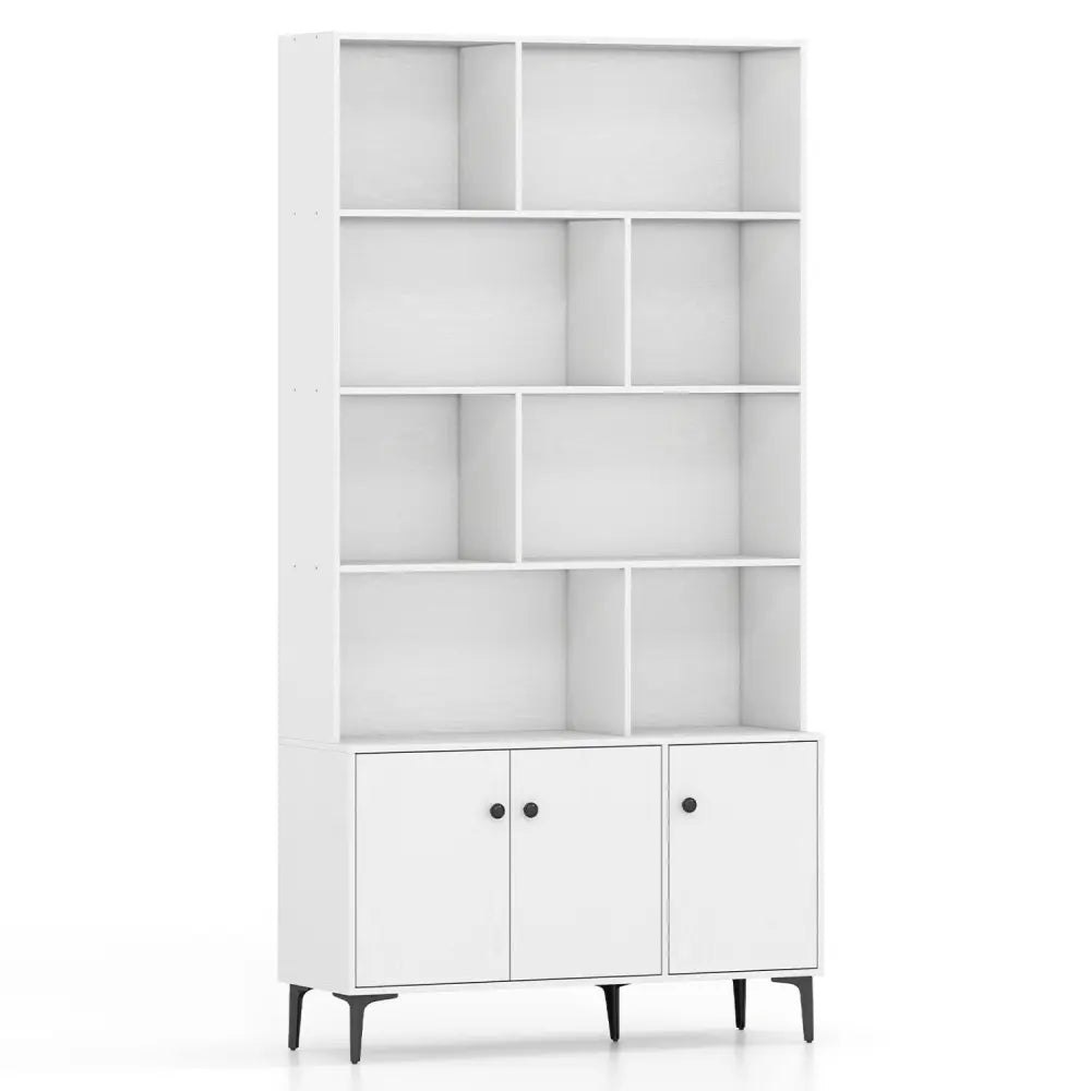 Bookshelf with 3 Doors and 2 Anti-Tipping Kits for Home Office-White - White - Bookcases