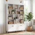 Bookshelf with 4 Doors and 2 Anti-Tipping Kits for Home Office-White - White - Bookcases