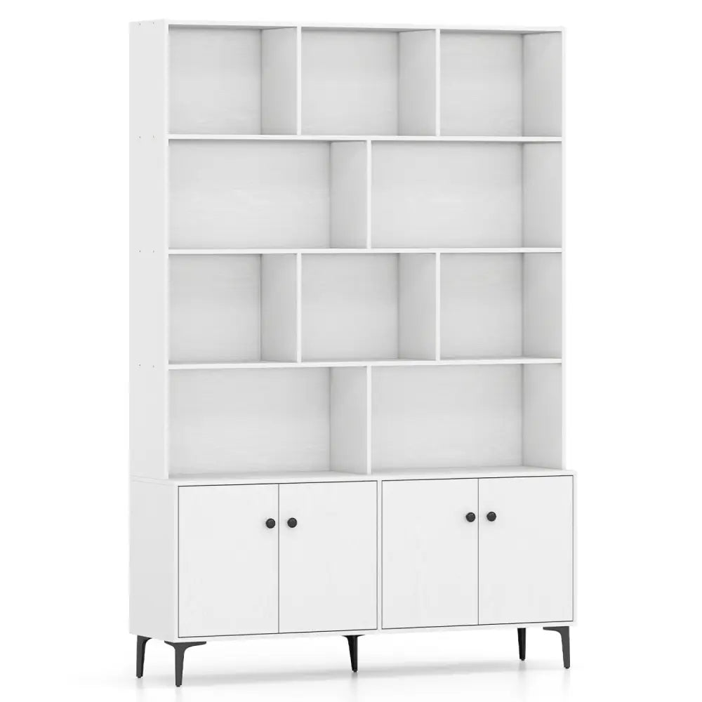 Bookshelf with 4 Doors and 2 Anti-Tipping Kits for Home Office-White - White - Bookcases