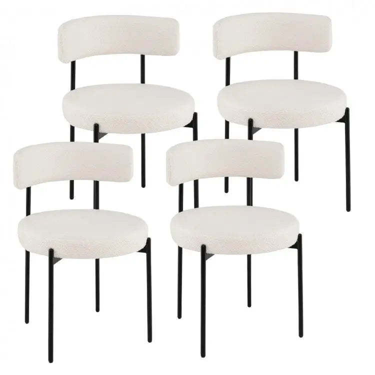 Boucle Dining Chair with Curved Backrest and Metal Legs Set of 2-White - White - Dining Chairs