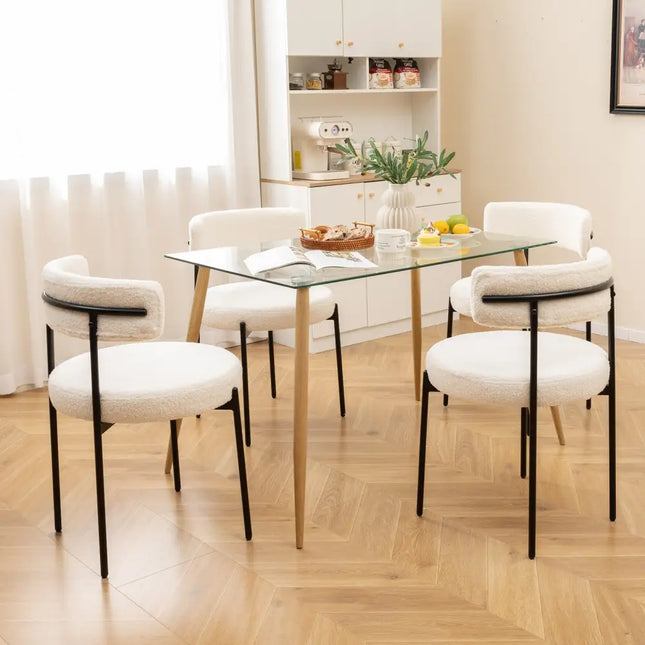 Boucle Dining Chair with Curved Backrest and Metal Legs Set of 4-White - White - Dining Chairs