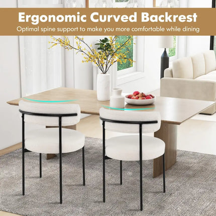 Boucle Dining Chair with Curved Backrest and Metal Legs Set of 4-White - White - Dining Chairs