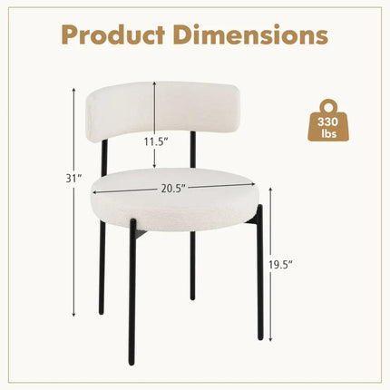 Boucle Dining Chair with Curved Backrest and Metal Legs Set of 4-White - White - Dining Chairs